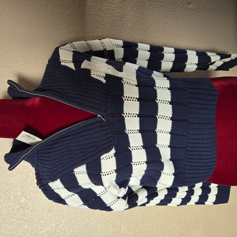 Navy and White Striped Women's Sweater